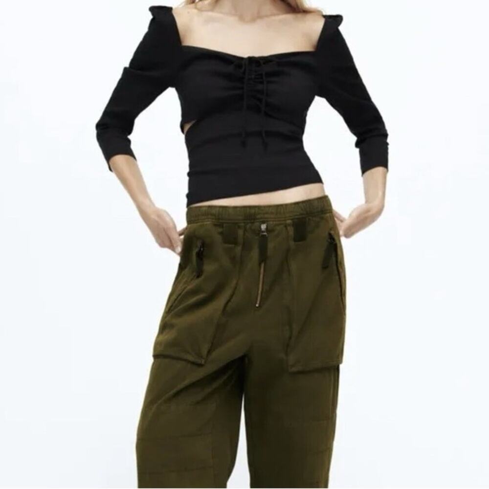 Zara The Zaira Linen Blend Black Top Size‎ Cut Out Blouse Women's Size Small New